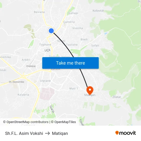 Sh.F.L. Asim Vokshi to Matiqan map