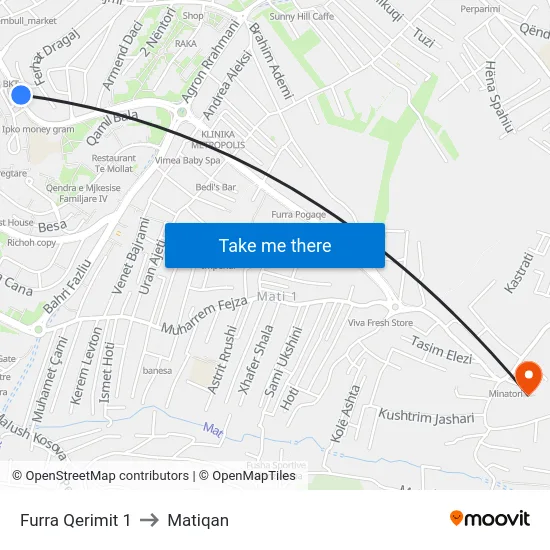 Furra Qerimit 1 to Matiqan map