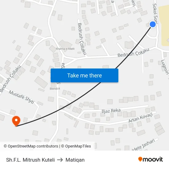 Sh.F.L. Mitrush Kuteli to Matiqan map