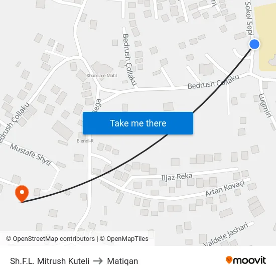 Sh.F.L. Mitrush Kuteli to Matiqan map
