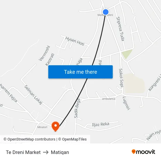 Te Dreni Market to Matiqan map