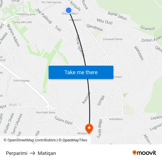 Perparimi to Matiqan map