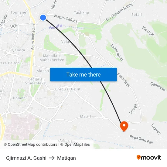 Gjimnazi A. Gashi to Matiqan map