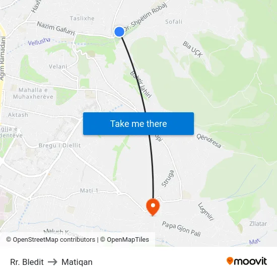 Rr. Bledit to Matiqan map