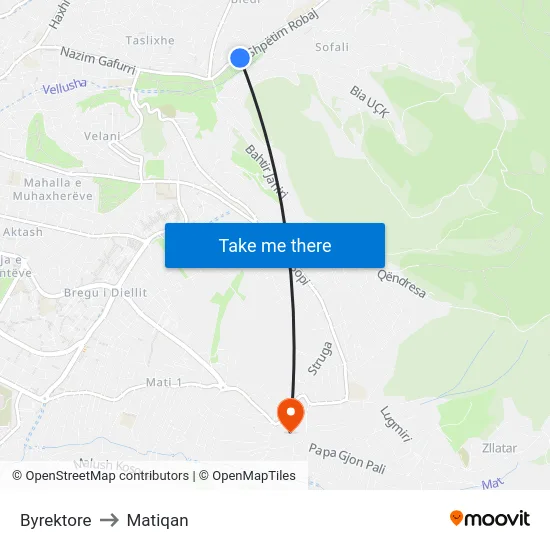 Byrektore to Matiqan map