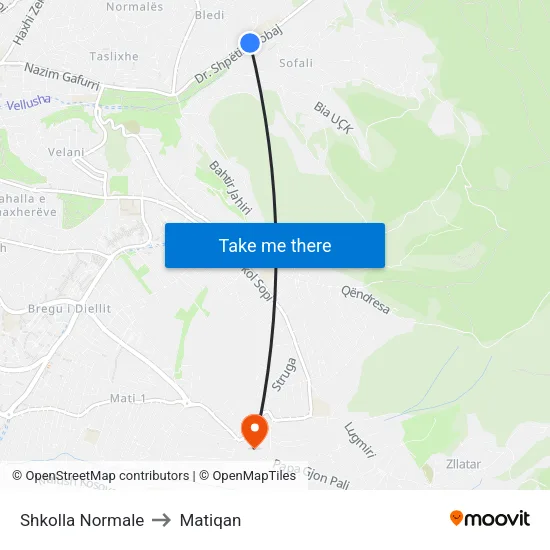 Shkolla Normale to Matiqan map