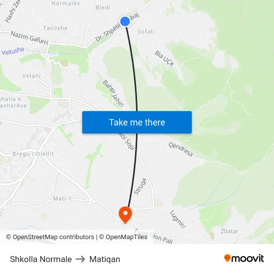 Shkolla Normale to Matiqan map