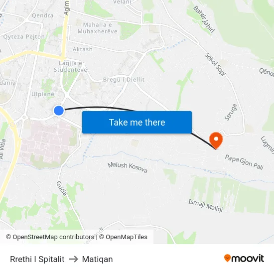 Rrethi I Spitalit to Matiqan map