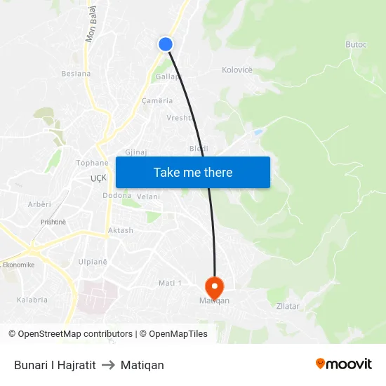 Bunari I Hajratit to Matiqan map