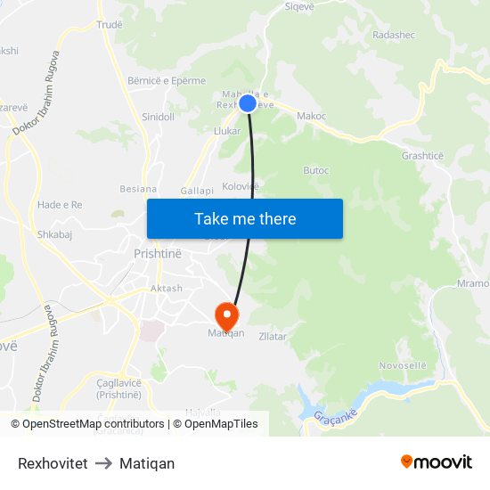 Rexhovitet to Matiqan map