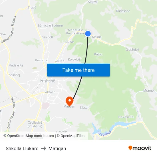 Shkolla Llukare to Matiqan map