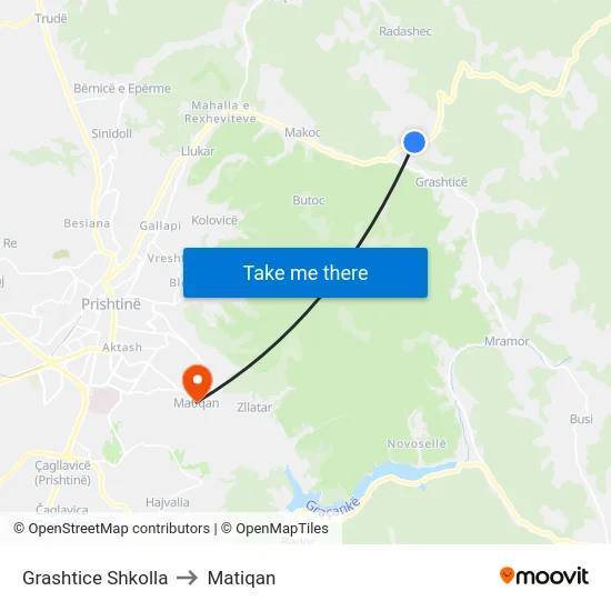 Grashtice Shkolla to Matiqan map