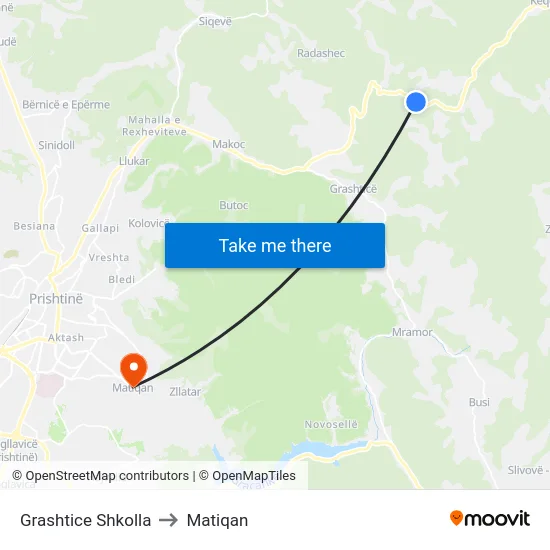 Grashtice Shkolla to Matiqan map