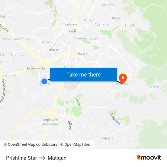 Prishtina Star to Matiqan map