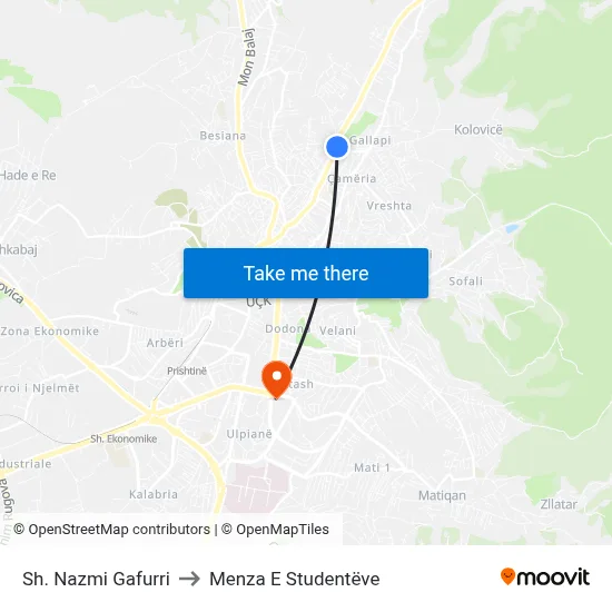 Sh. Nazmi Gafurri to Menza E Studentëve map