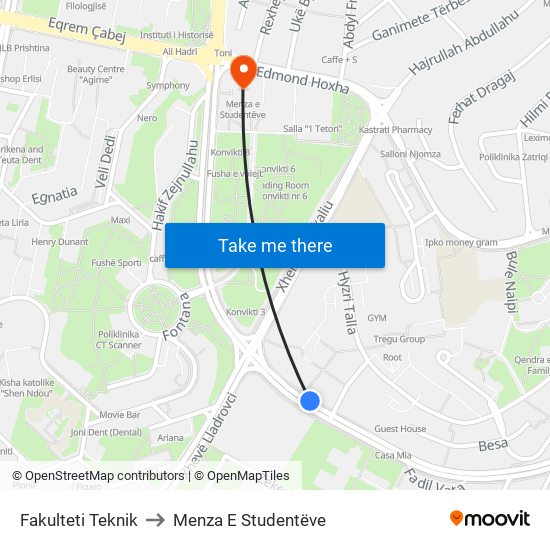 Fakulteti Teknik to Menza E Studentëve map