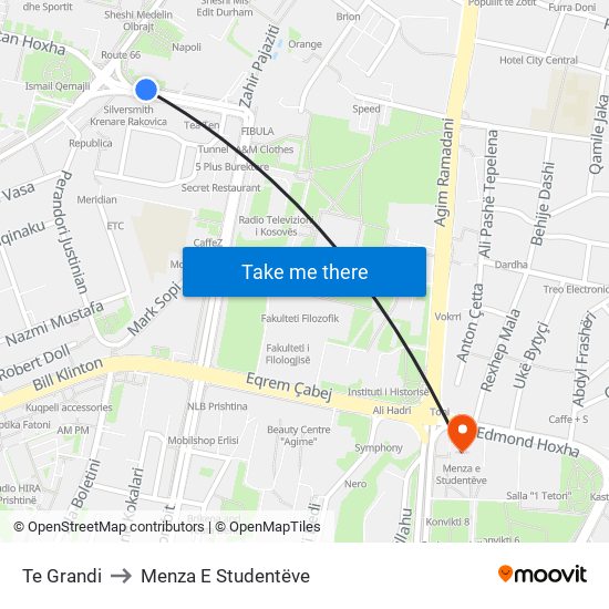 Te Grandi to Menza E Studentëve map