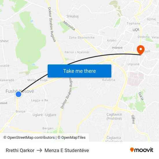 Rrethi Qarkor to Menza E Studentëve map