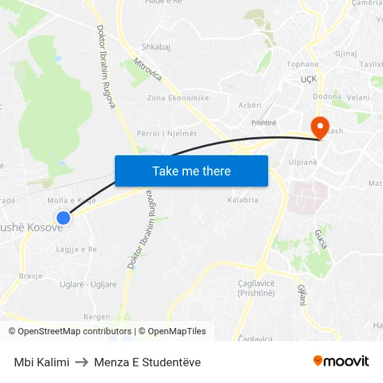 Mbi Kalimi to Menza E Studentëve map