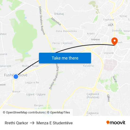 Rrethi Qarkor to Menza E Studentëve map