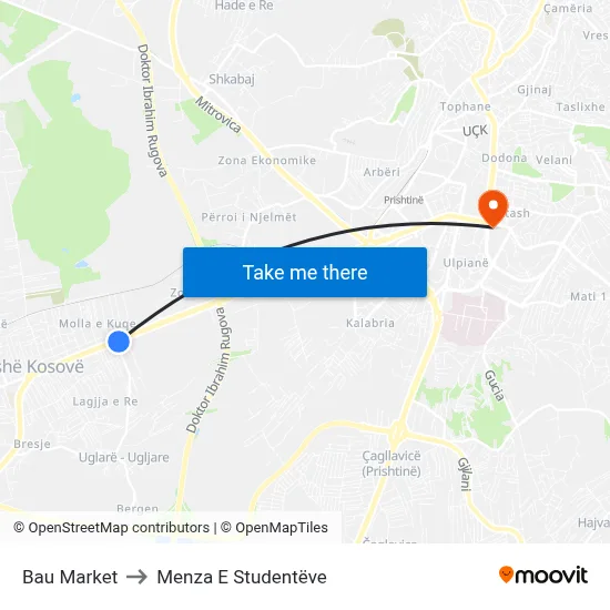 Bau Market to Menza E Studentëve map
