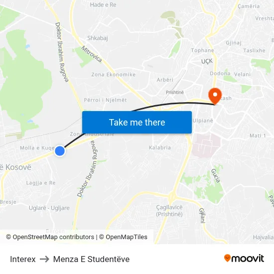 Interex to Menza E Studentëve map