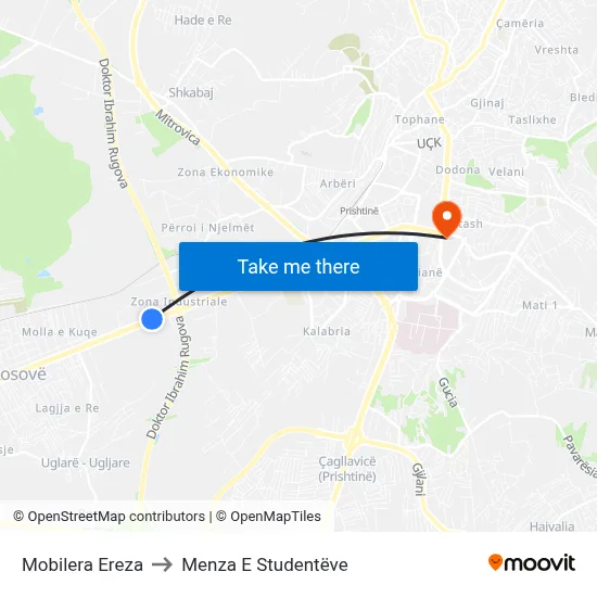 Mobilera Ereza to Menza E Studentëve map