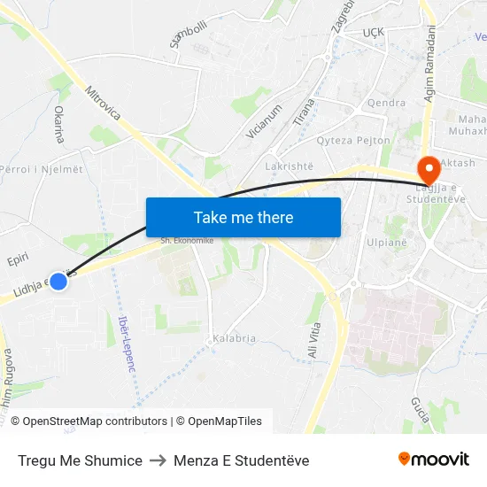 Tregu Me Shumice to Menza E Studentëve map