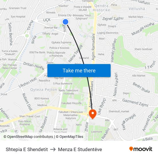 Shtepia E Shendetit to Menza E Studentëve map