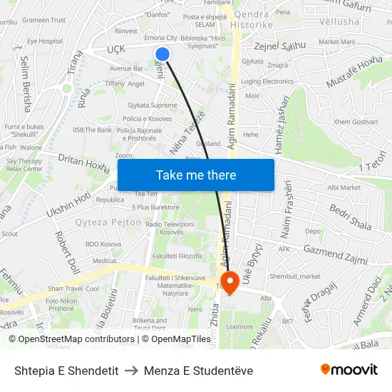 Shtepia E Shendetit to Menza E Studentëve map