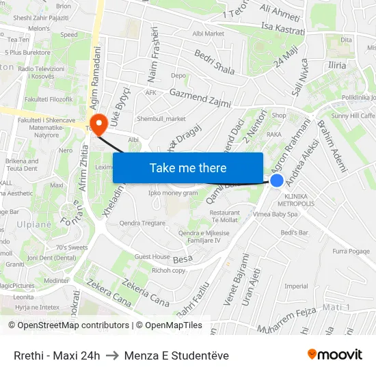 Rrethi - Maxi 24h to Menza E Studentëve map