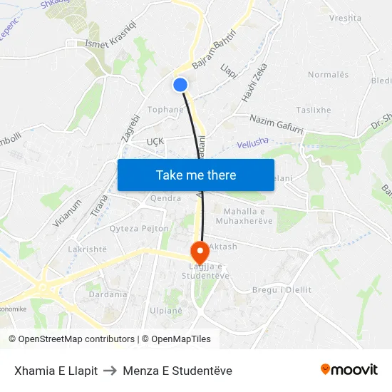 Xhamia E Llapit to Menza E Studentëve map