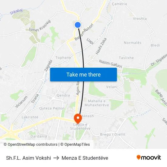 Sh.F.L. Asim Vokshi to Menza E Studentëve map