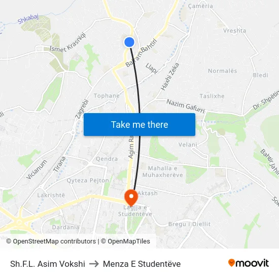 Sh.F.L. Asim Vokshi to Menza E Studentëve map