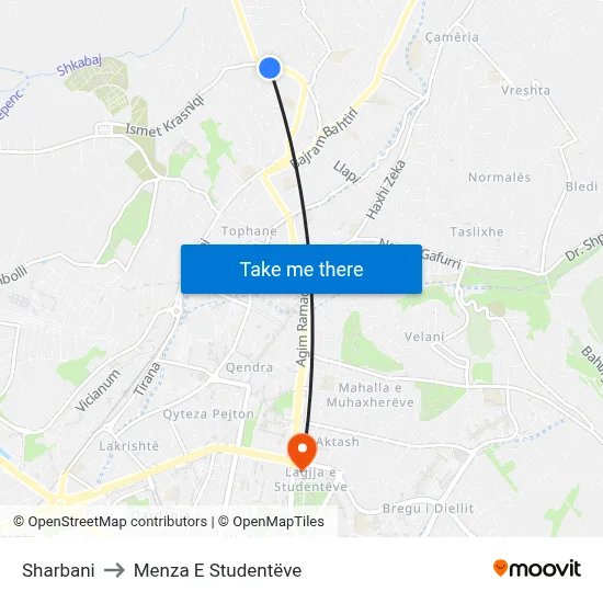 Sharbani to Menza E Studentëve map