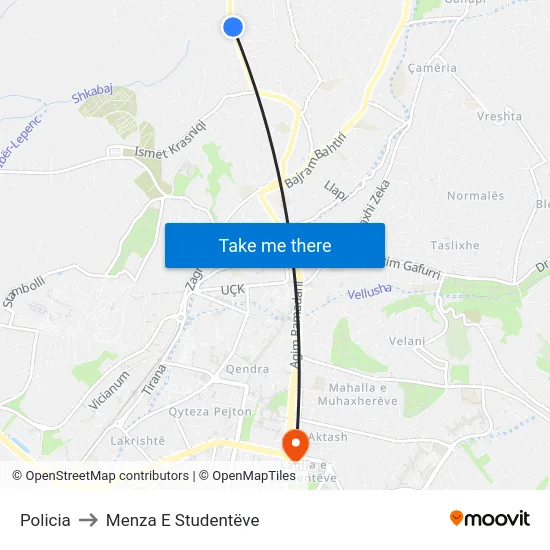 Policia to Menza E Studentëve map