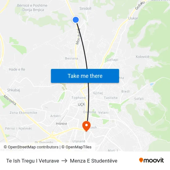 Te Ish Tregu I Veturave to Menza E Studentëve map