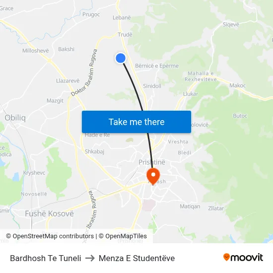Bardhosh Te Tuneli to Menza E Studentëve map