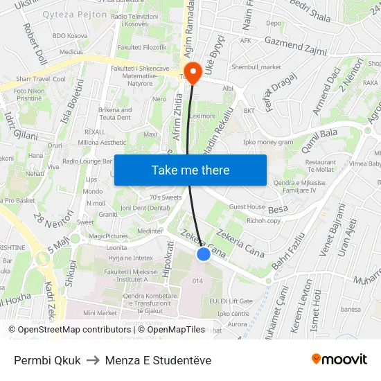 Permbi Qkuk to Menza E Studentëve map