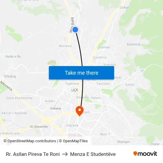 Rr. Asllan Pireva Te Roni to Menza E Studentëve map