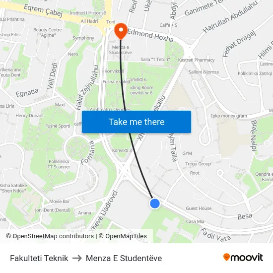 Fakulteti Teknik to Menza E Studentëve map