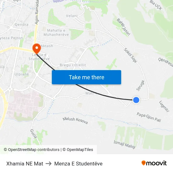 Xhamia NE Mat to Menza E Studentëve map