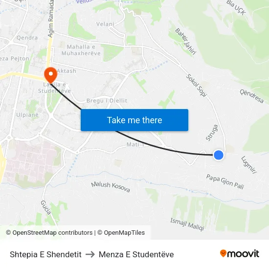 Shtepia E Shendetit to Menza E Studentëve map