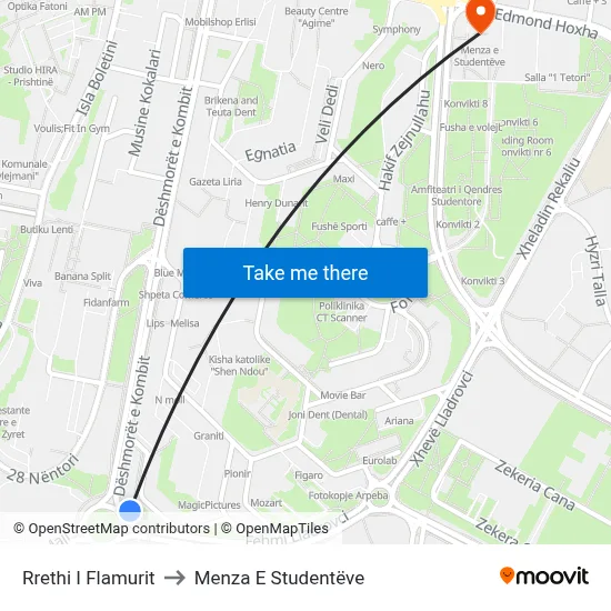 Rrethi I Flamurit to Menza E Studentëve map