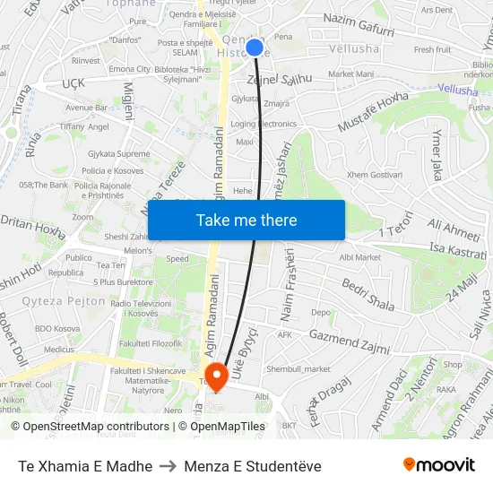 Te Xhamia E Madhe to Menza E Studentëve map