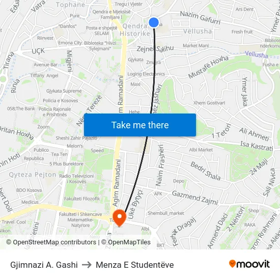 Gjimnazi A. Gashi to Menza E Studentëve map