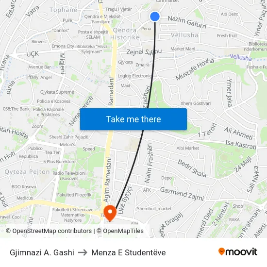 Gjimnazi A. Gashi to Menza E Studentëve map