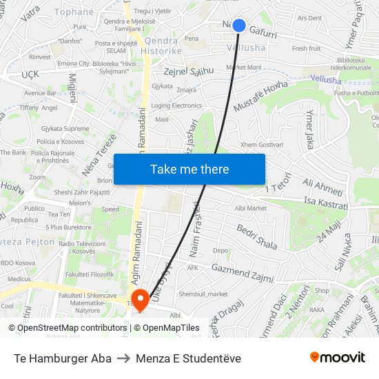 Te Hamburger Aba to Menza E Studentëve map