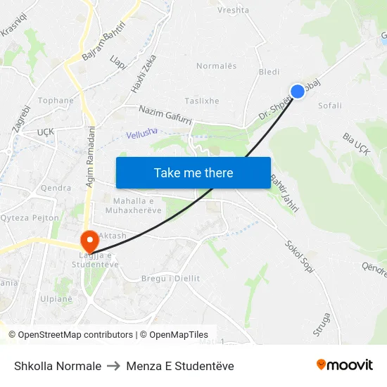 Shkolla Normale to Menza E Studentëve map