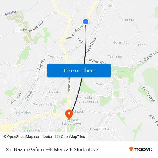 Sh. Nazmi Gafurri to Menza E Studentëve map